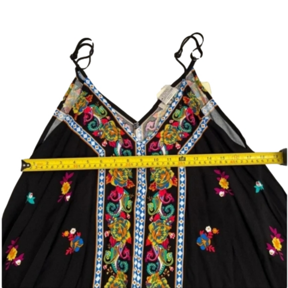 Flying Tomato Black Beach Multicolor Floral Hanky Rayon Hankerchief Strap Dress - Picture 9 of 9